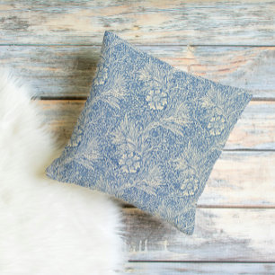 Coussin Fleur de style William Morris bleu vintage 