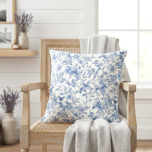Coussin Fleur de Toile Bleue Élégante Vintage
