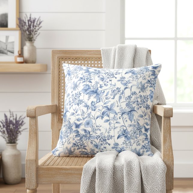 Coussin Fleur de Toile Bleue Élégante Vintage (Créateur téléchargé)