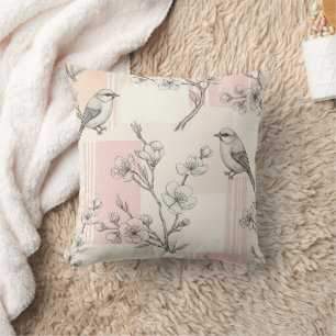 Coussin Fleur de toile rayée oiseau vintage (8)