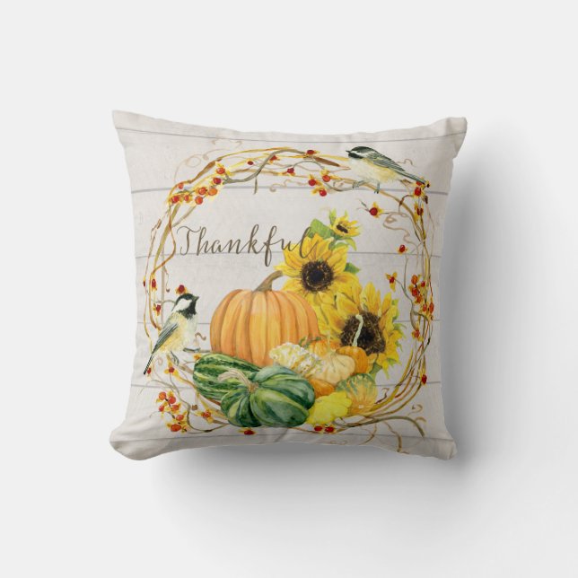 Coussin Fleur de tournesol Citrouilles d'automne n Oiseaux (Recto)