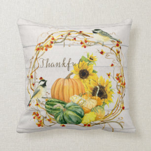Coussin Fleur de tournesol Citrouilles d'automne n Oiseaux
