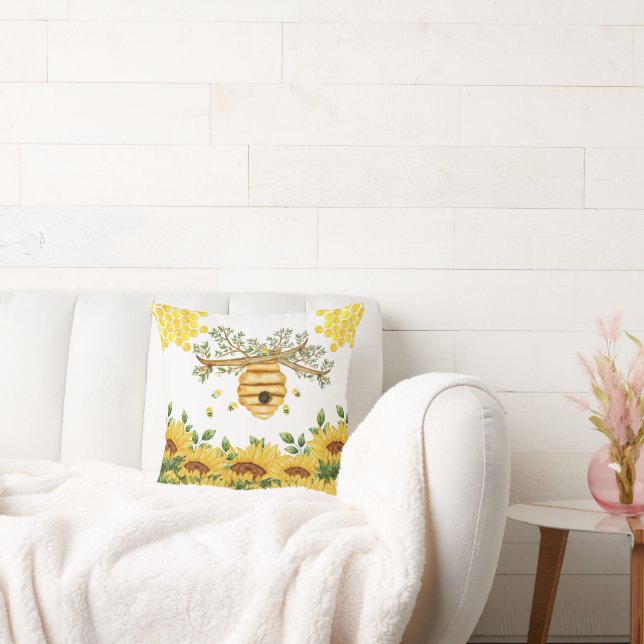 Coussin Fleur de tournesol ruche d'abeille (Canapé)