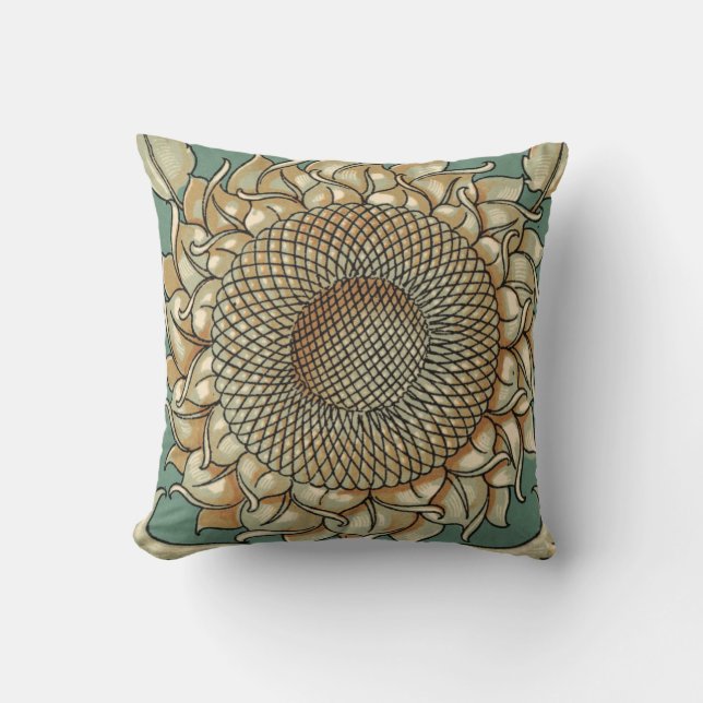 Coussin Fleur de tournesol sur Arrière - plan bleu-vert (Recto)