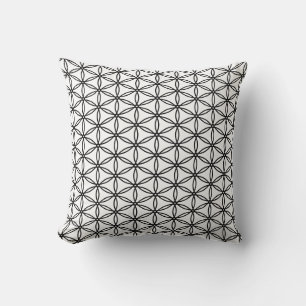 Coussin Fleur de vie élégante sur fond noir et blanc