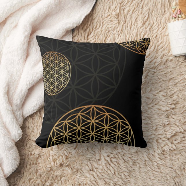 Coussin Fleur de vie Mandala doré Méditation (Couverture)