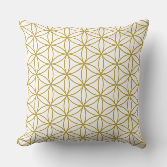 Coussin Fleur de vie Motif or sur blanc (Recto)
