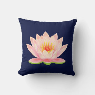 Coussin Fleur d'eau rose sur fond bleu marine