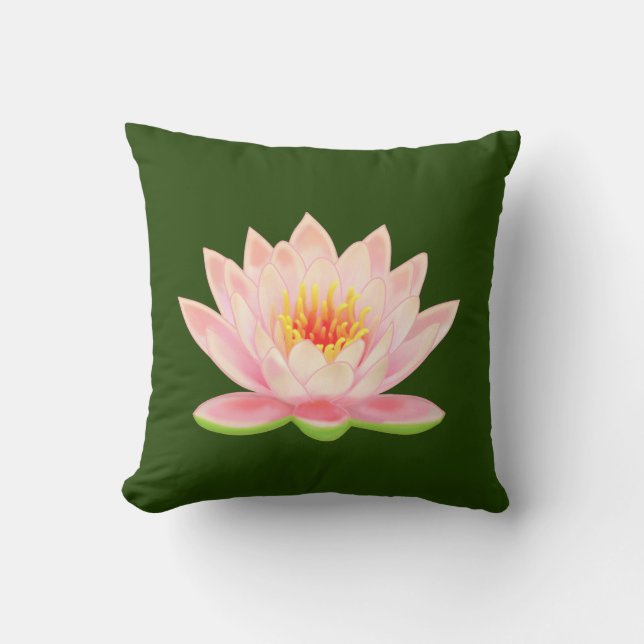 Coussin Fleur d'eau rose sur vert forêt (Recto)