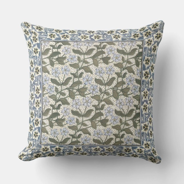 Coussin Fleur d'été de pervenche Art nouveau botanique (Recto)