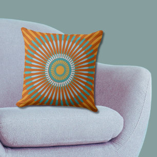 Coussin Fleur d'étoile orange et bleu ethnique