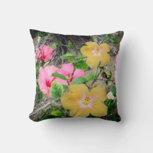 Coussin Fleur D'Hibiscus Jaune Et Rose, Jetez Du Coussin.