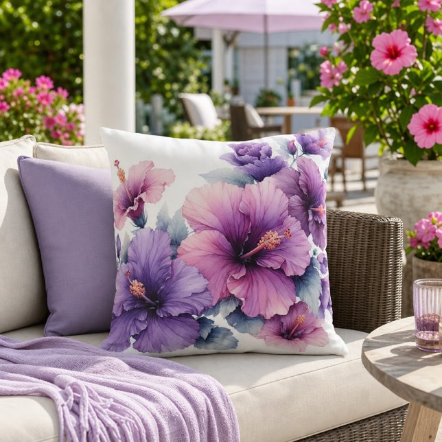 Coussin Fleur d'Hibiscus Pourpre Floral  (Créateur téléchargé)