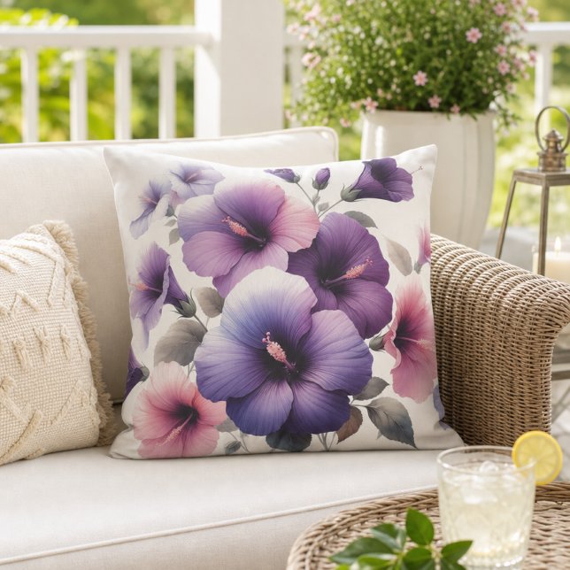 Coussin Fleur d'Hibiscus Pourpre Floral en Fleur (Créateur téléchargé)