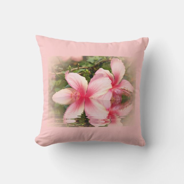Coussin fleur d'hibiscus rose dans l'eau (Recto)