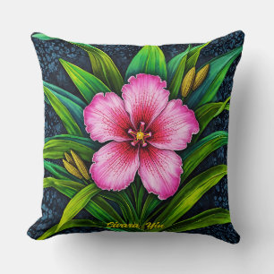 Coussin Fleur d'Hibiscus Rose - Exotique Tropicale 