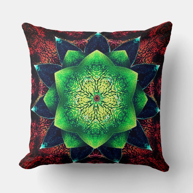 Coussin Fleur digitale verdâtre et rugueuse sur rouge (Recto)