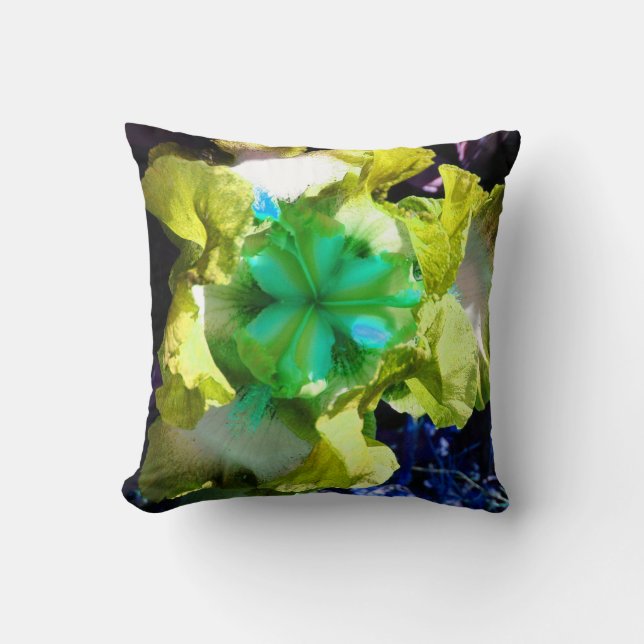 Coussin Fleur d'Iris jaune, blanc et vert (Recto)