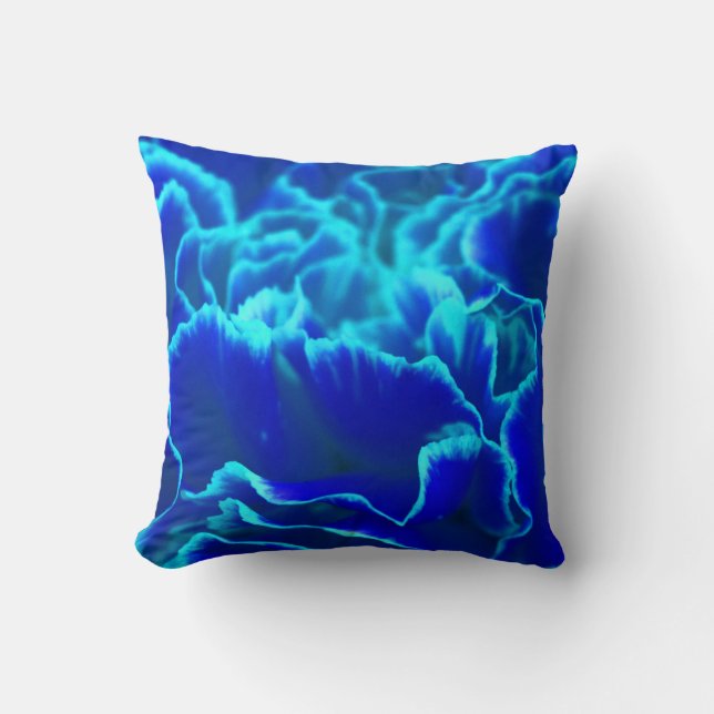 Coussin Fleur d'oeillet bleu et Turquoise (Recto)