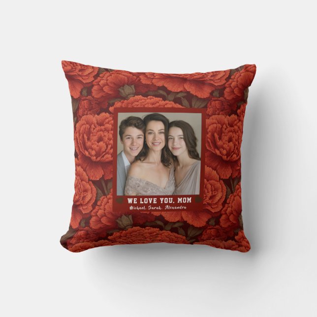 Coussin Fleur d'oeillet Fière Maman Mère Décoration Rustiq (Recto)
