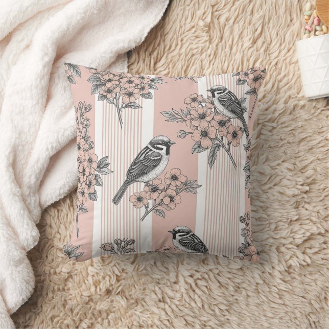 Coussin Fleur d'oiseau élégant à rayures pêche (2) (Couverture)