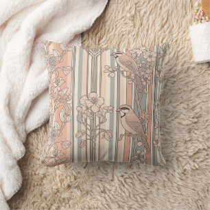 Coussin Fleur d'oiseau élégant à rayures pêche (3)
