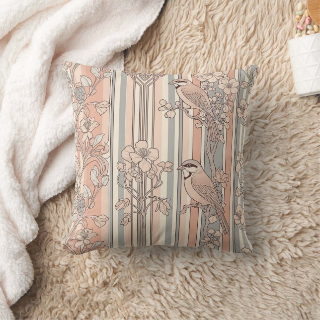Coussin Fleur d'oiseau élégant à rayures pêche (3) (Couverture)