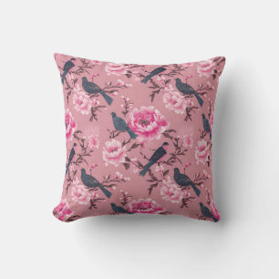Coussin Fleur d'oiseau rose Chinoiserie