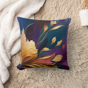 Coussin Fleur dorée – Composition florale abstraite