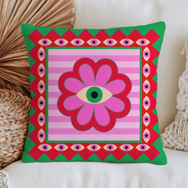 Coussin Fleur du mauvais œil Dopamine Esthétique Rouge & V (Créateur téléchargé)