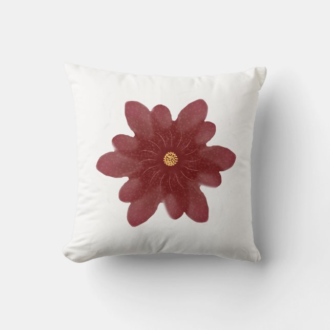 Coussin Fleur élégante de velours rouge sur fond noir | Fl (Recto)
