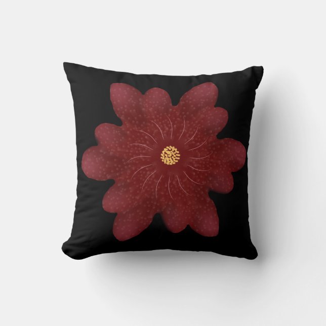 Coussin Fleur élégante de velours rouge sur fond noir | Fl (Recto)