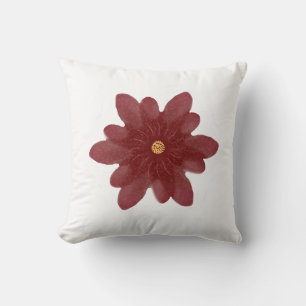Coussin Fleur élégante de velours rouge sur fond noir   Fl