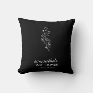 Coussin Fleur élégante noire minuscule dessinée à la main