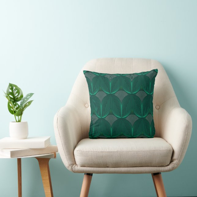 Coussin Fleur émeraude Art Déco géométrique (Chaise)