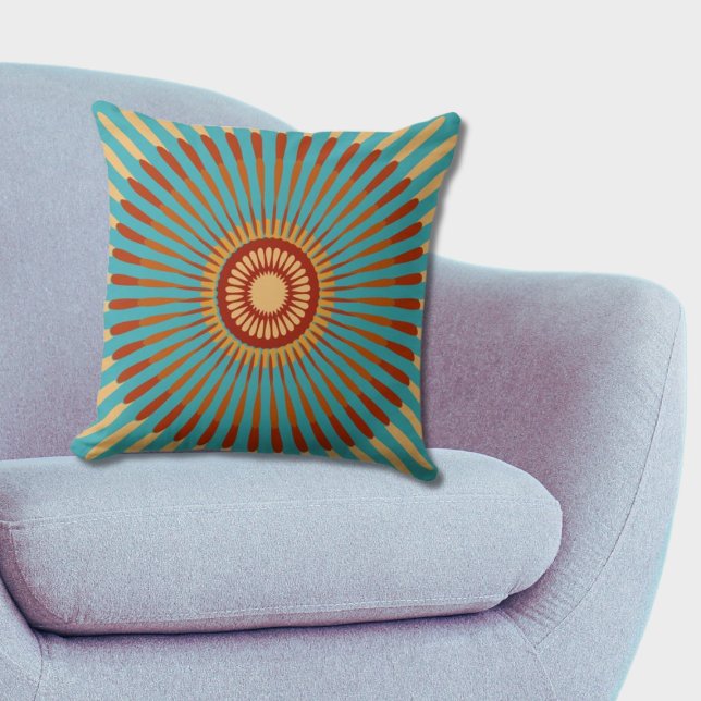 Coussin Fleur en étoile régulière centrée bleue et orange (Regular Centered Blue and Orange Star Flower Throw Pillow, Livingroom)