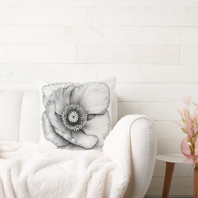 Coussin 🌸 Fleur en Noir et Blanc (Canapé)