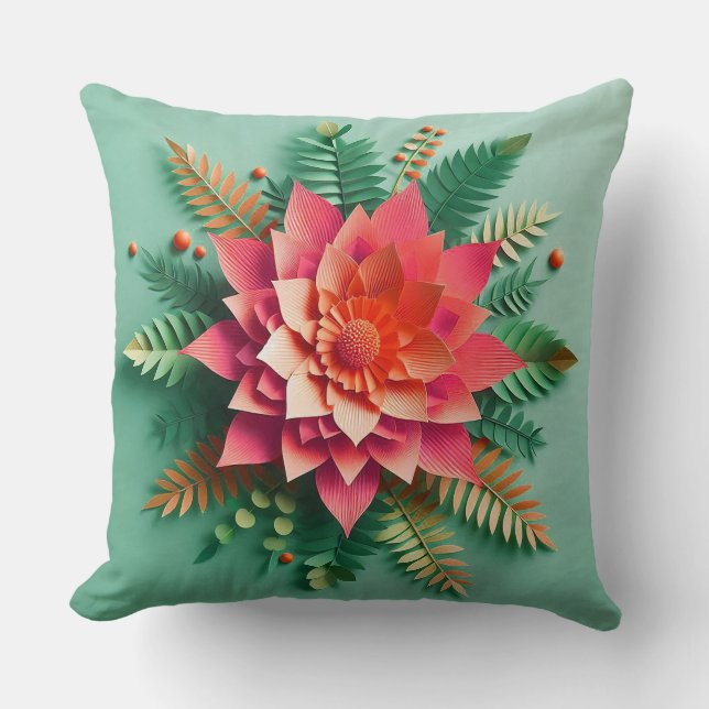 Coussin 🌸 Fleur en papier de corail rose Décoration de ch (Recto)