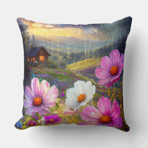 Coussin Fleur éphémère : Symphonie de la pluie et de la lu