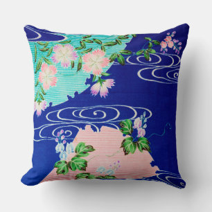 Coussin Fleur et eau courante, design japonais