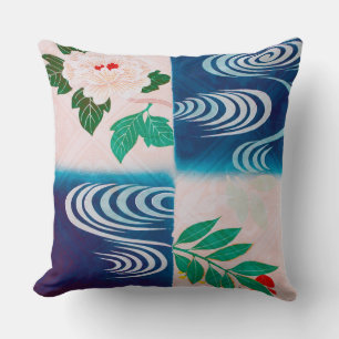 Coussin Fleur et eau courante, design japonais