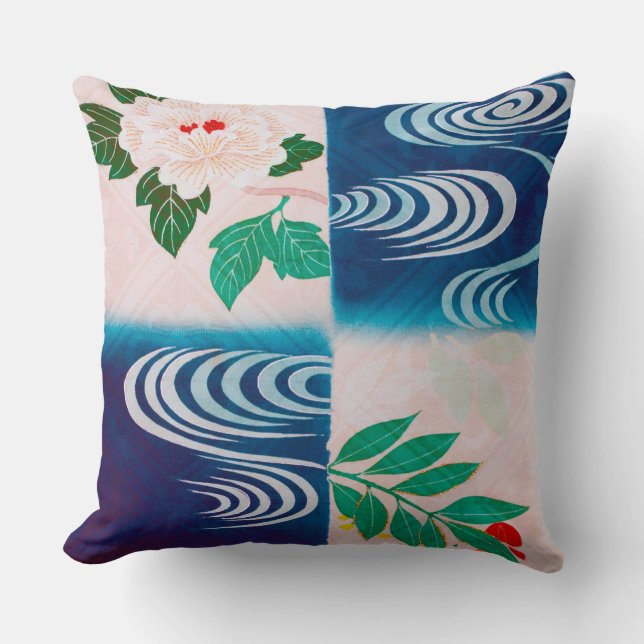 Coussin Fleur et eau courante, design japonais (Recto)