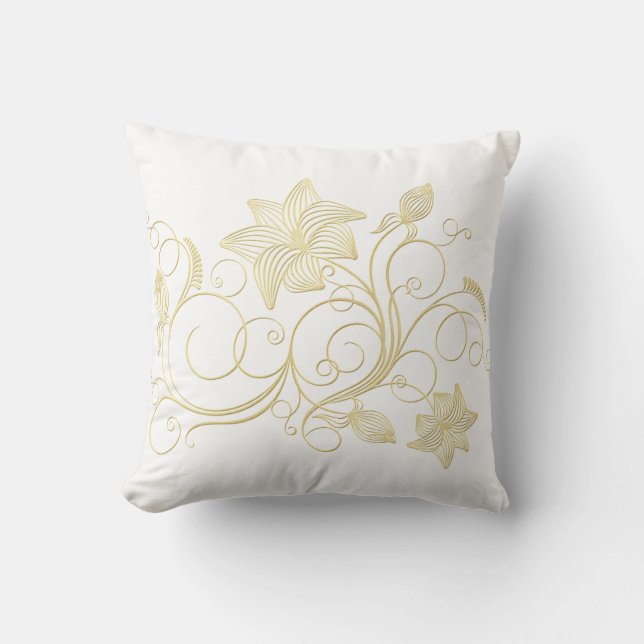 Coussin Fleur et feuilles de lierre doré élégantes (Recto)