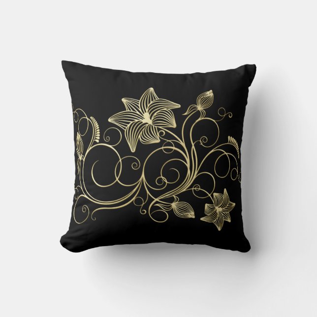 Coussin Fleur et feuilles de lierre or élégant (Recto)