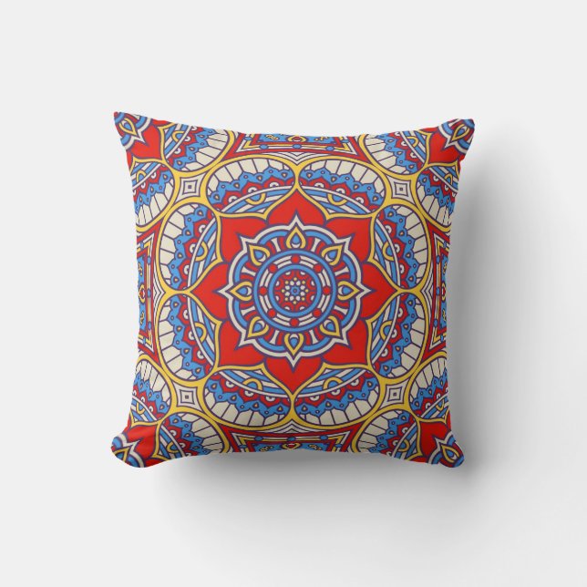 Coussin Fleur ethnique, motif bohème sans soudure. (Recto)