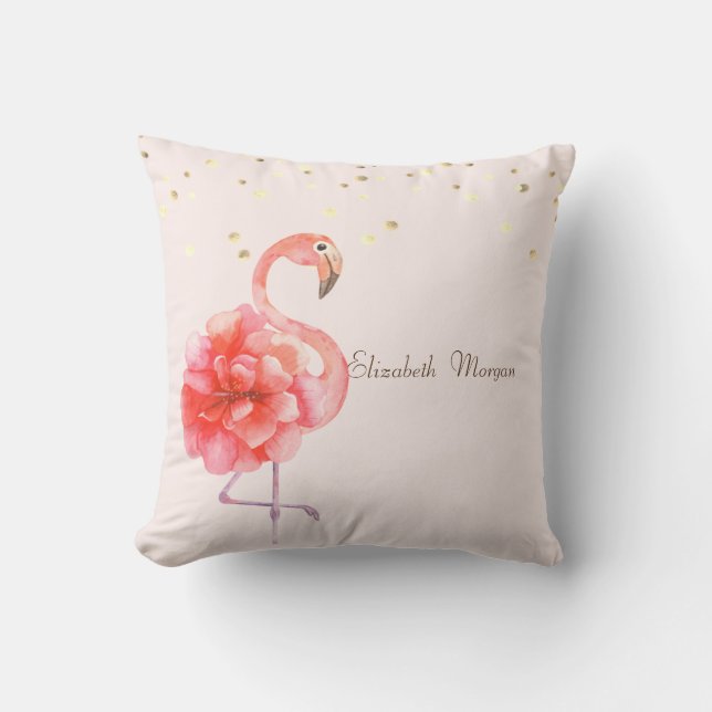 Coussin Fleur Flamant rose rose, Confetti Or (Recto)
