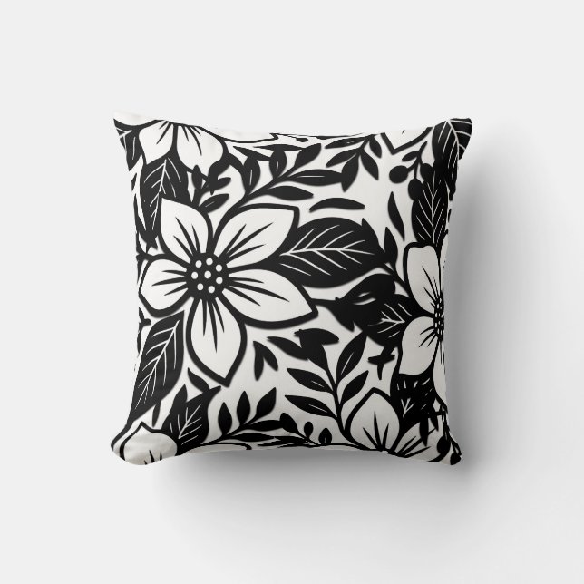 Coussin Fleur florale moderne audacieuse noir et blanc  (Recto)