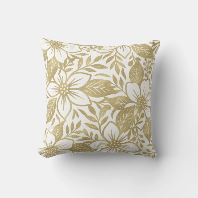Coussin Fleur florale moderne or (Recto)