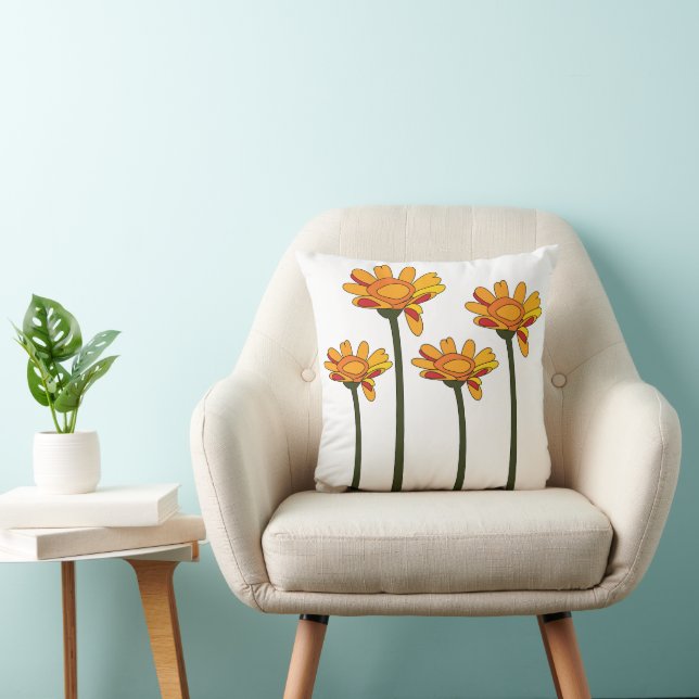 Coussin Fleur Florale Orange Rouge Capriceuse (Chaise)