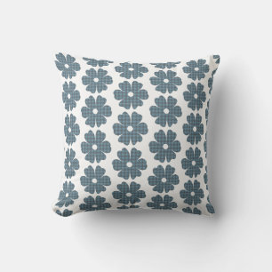 Coussin Fleur Forme Carreaux Bleu Gris